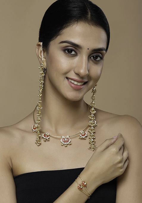 Red And Gold Kundan Pearl Necklace
