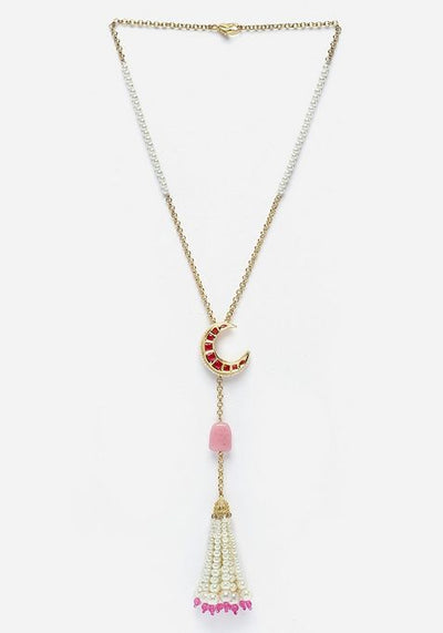Red And Pink Gold Plated Pearl Natural Stone Haar Necklaces