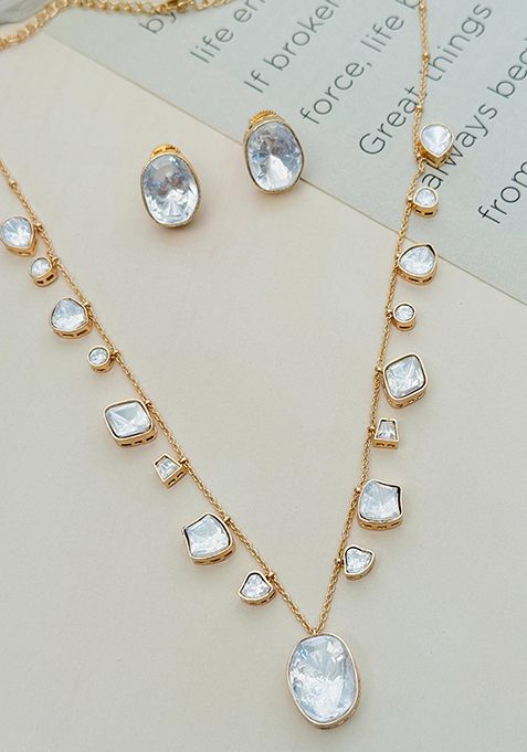 Gold Plated Cubic Zircon American Diamond Necklace
