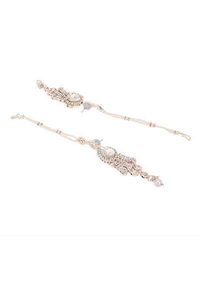 White Gold Plated Artificial Stone And Bead Necklace Set With Maang Tikka