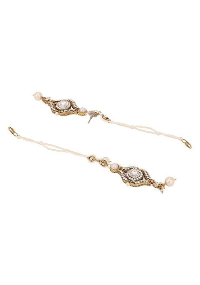 Off White Gold Plated Artificial Stone And Bead Necklace Set With Maang Tikka