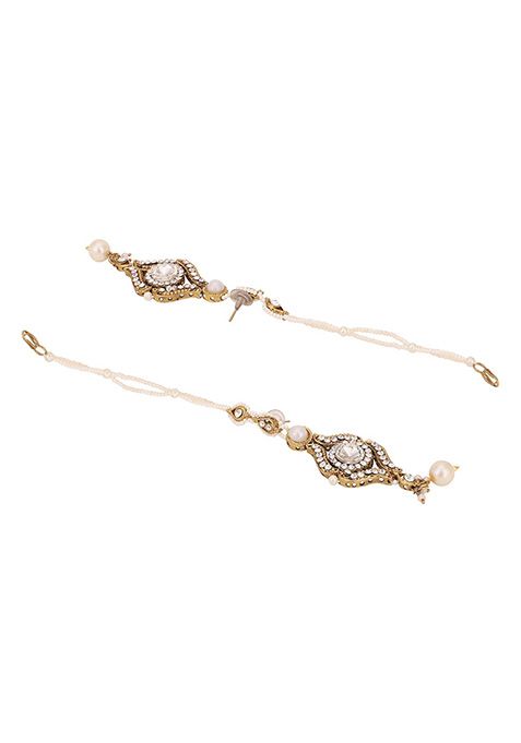 Off White Gold Plated Artificial Stone And Bead Necklace Set With Maang Tikka