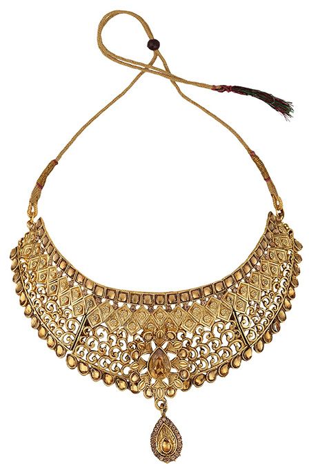 Gold Plated Cubic Zirconia Necklace Set With Maang Tikka