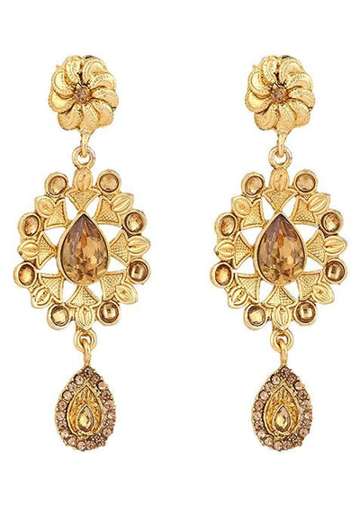Gold Plated Cubic Zirconia Necklace Set With Maang Tikka