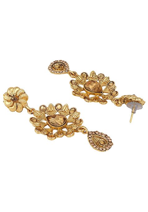 Gold Plated Cubic Zirconia Necklace Set With Maang Tikka