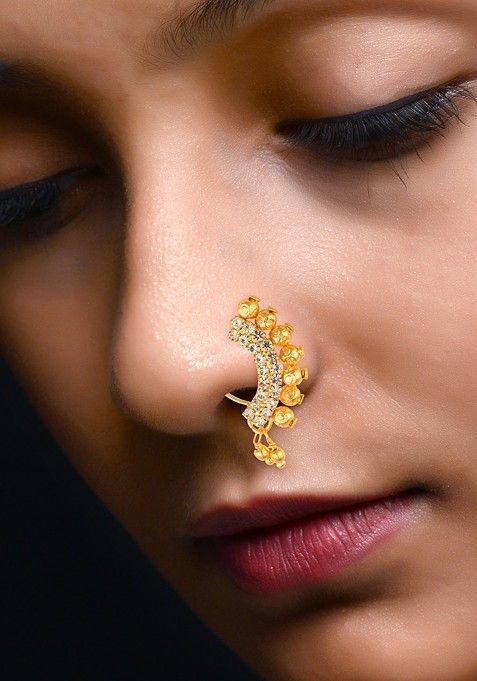Gold Plated Bead Alloy Cz Stone Maharashtrian Nath