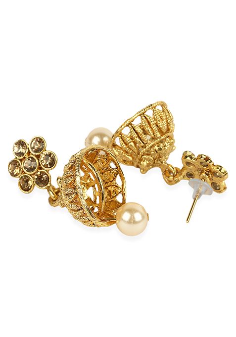 Gold Plated Artificial Stone And Bead Necklace Set