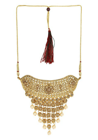 Gold Plated Artificial Stone And Bead Necklace Set