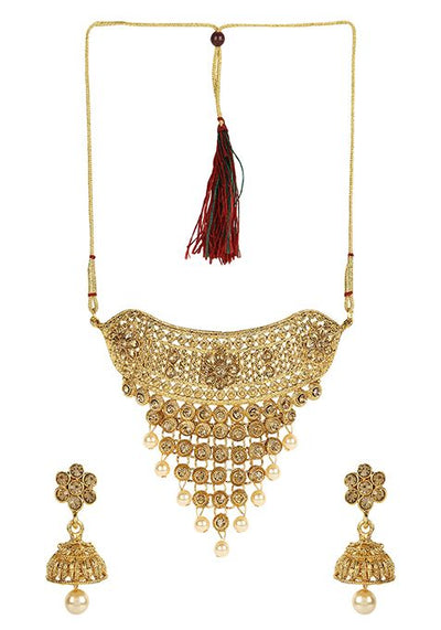 Gold Plated Artificial Stone And Bead Necklace Set