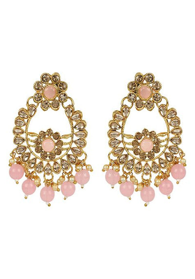 Pink Gold Plated Kundan Necklace Set With Maang Tikka
