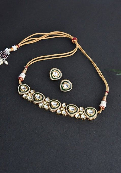 Green Gold Tone Kundan Choker Necklace Set