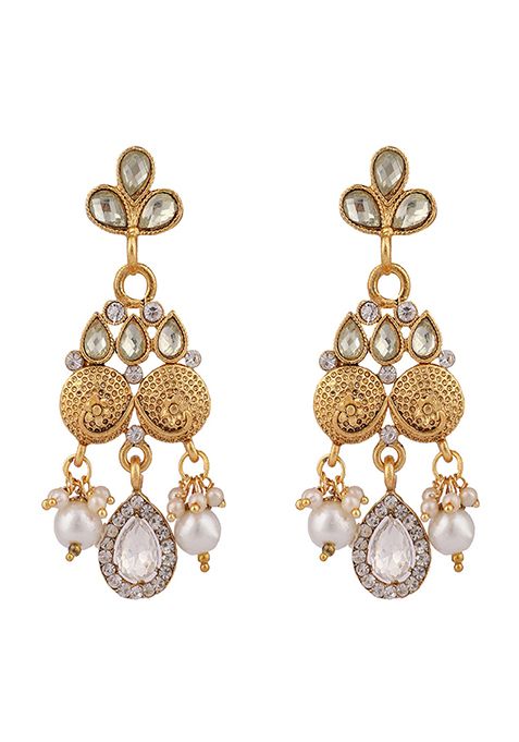 Gold Plated Artificial Stone And Bead Necklace Set With Maang Tikka
