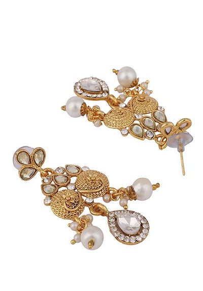 Gold Plated Artificial Stone And Bead Necklace Set With Maang Tikka