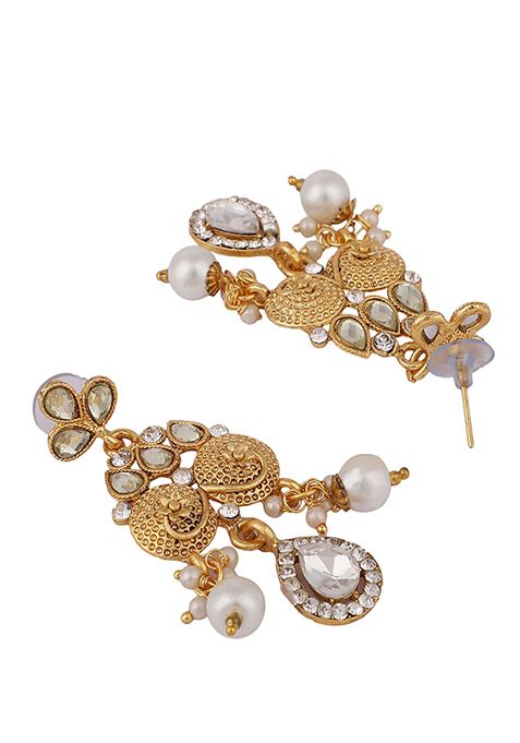 Gold Plated Artificial Stone And Bead Necklace Set With Maang Tikka