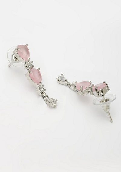 Pink Silver Plated Cz Studded Handcrafted Jewellery Set