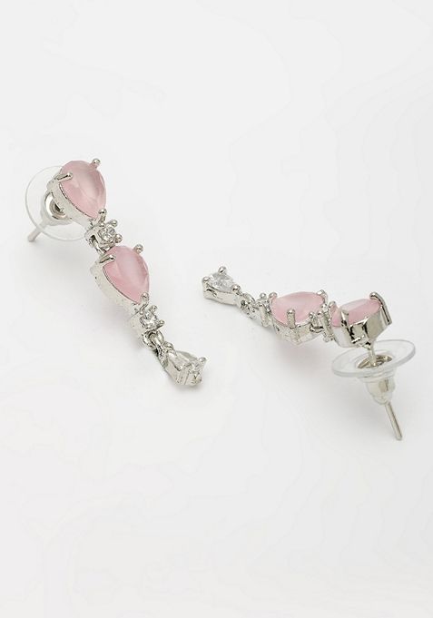 Pink Silver Plated Cz Studded Handcrafted Jewellery Set