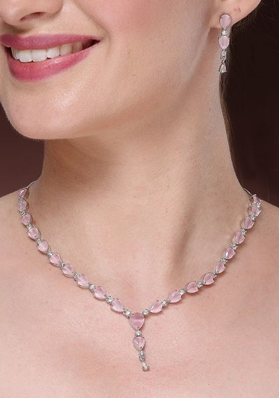 Pink Silver Plated Cz Studded Handcrafted Jewellery Set