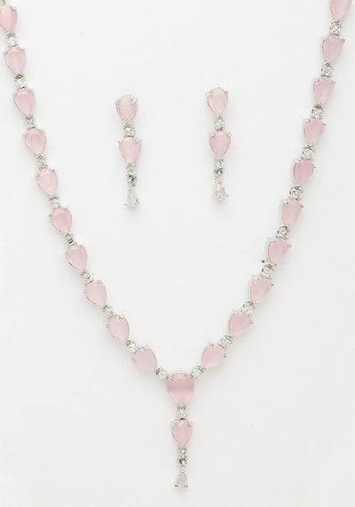 Pink Silver Plated Cz Studded Handcrafted Jewellery Set