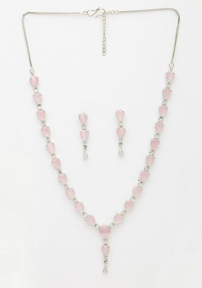 Pink Silver Plated Cz Studded Handcrafted Jewellery Set