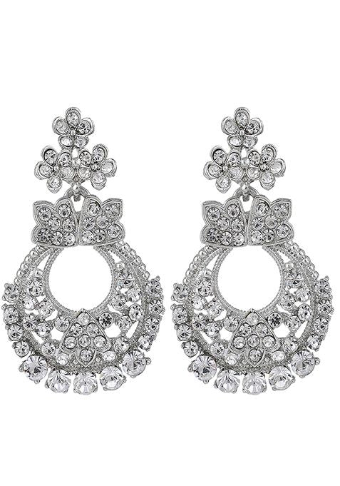 White Silver Plated American Diamond Necklace Set With Maang Tikka