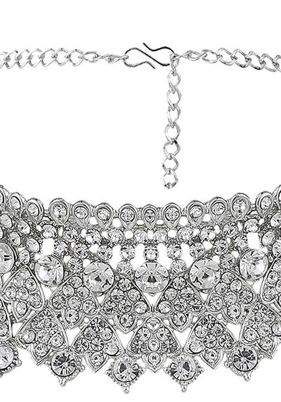 White Silver Plated American Diamond Necklace Set With Maang Tikka
