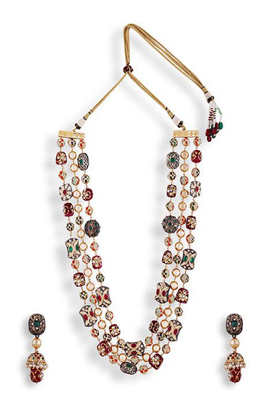Gold Plated Cubic Zircon American Diamond Mangalsutra Earrings Set