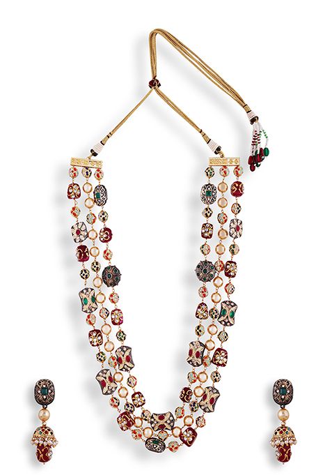 Gold Plated Cubic Zircon American Diamond Mangalsutra Earrings Set