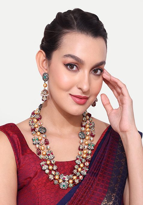 Gold Plated Cubic Zircon American Diamond Mangalsutra Earrings Set