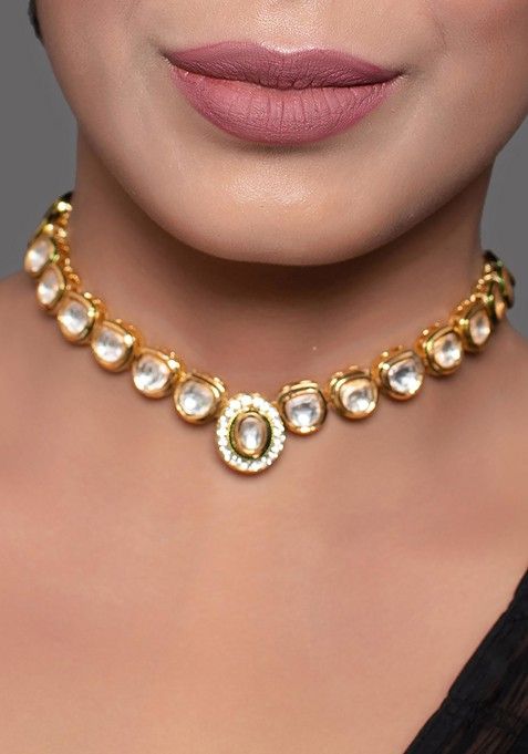 Silver Handcrafted Kundan Studded Necklace And Earrings Set