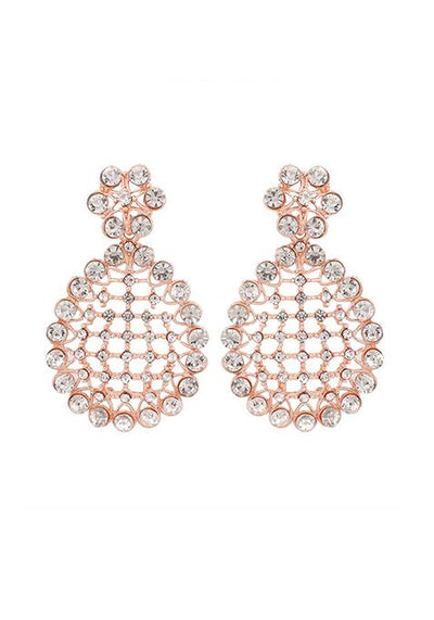 Rose Gold Plated American Diamond Necklace Set With Maang Tikka