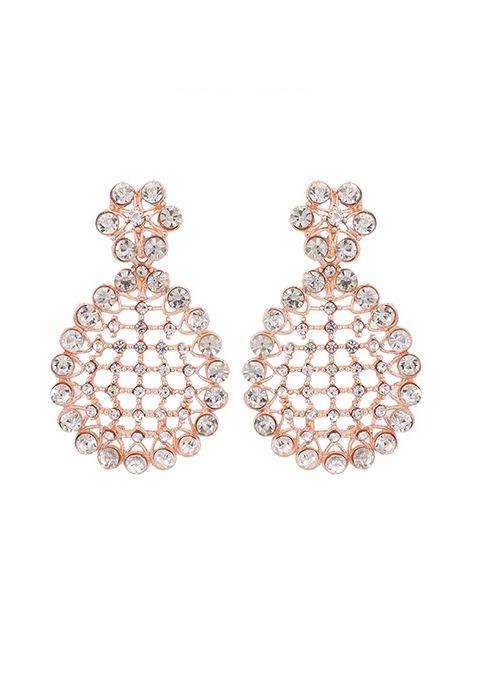 Rose Gold Plated American Diamond Necklace Set With Maang Tikka