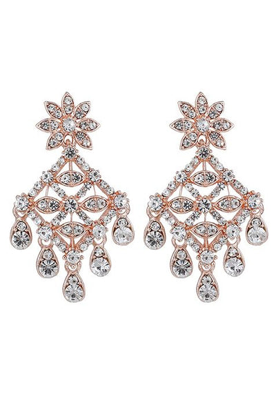 Rose Gold Rose Gold Plated American Diamond Necklace Set With Maang Tikka