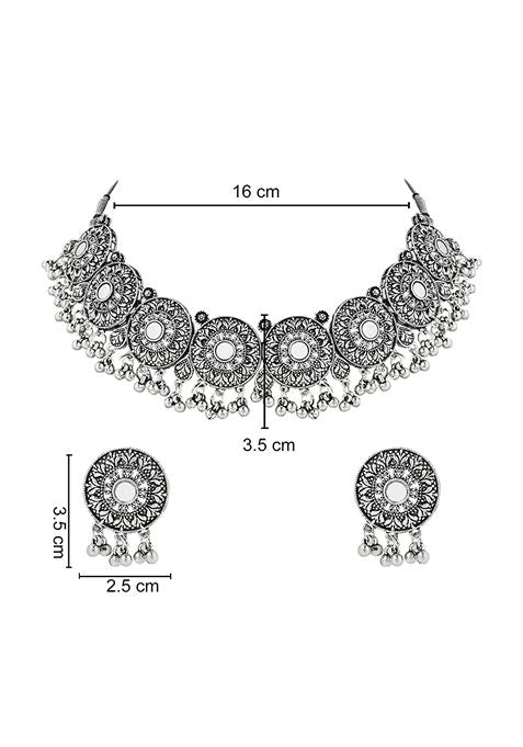 Navratri Ethnic Silver Oxidized Traditional Afghani Choker Necklace Jewellery Set