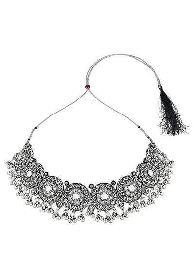 Navratri Ethnic Silver Oxidized Traditional Afghani Choker Necklace Jewellery Set