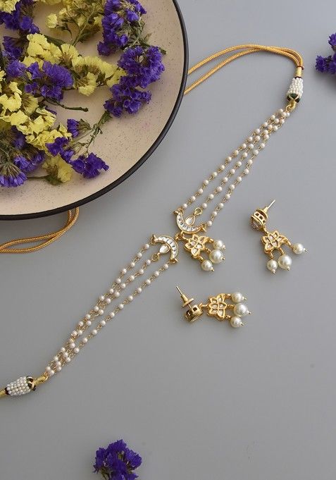 White Gold Tone Kundan Necklace Set