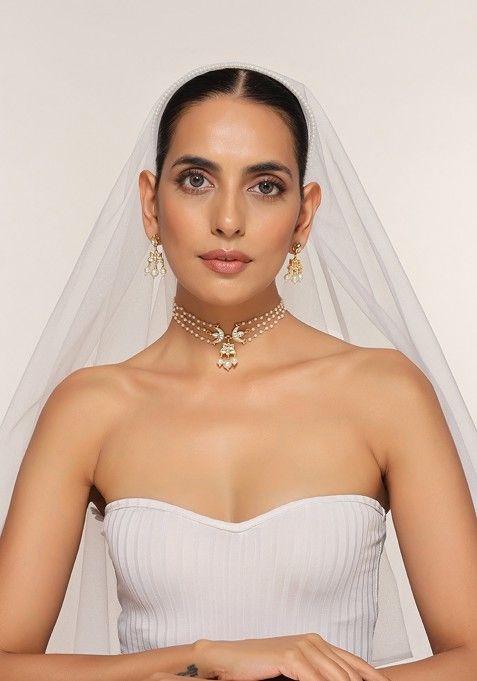 White Gold Tone Kundan Necklace Set