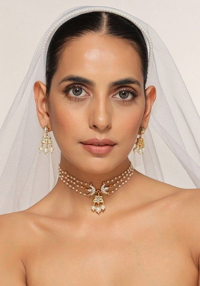 White Gold Tone Kundan Necklace Set