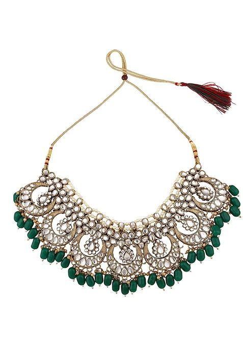 Green Cubic Zirconia Necklace Set With Maang Tikka