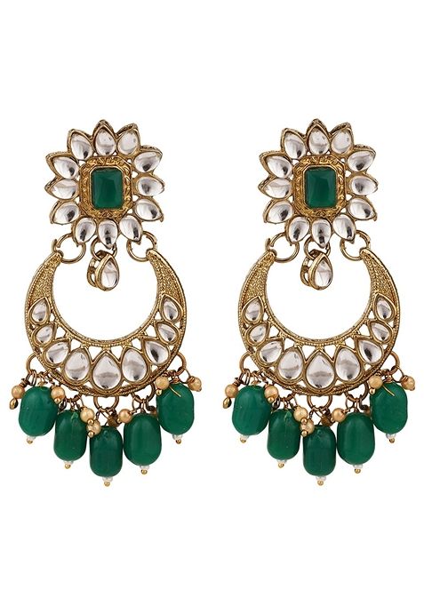 Green Cubic Zirconia Necklace Set With Maang Tikka