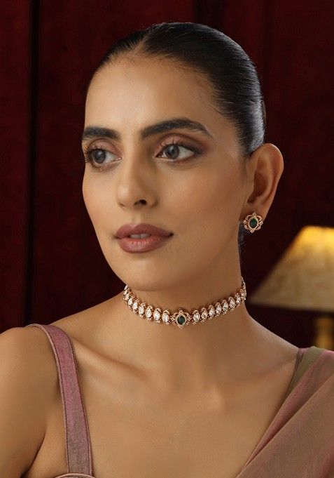 Green Polki Choker Necklace Set