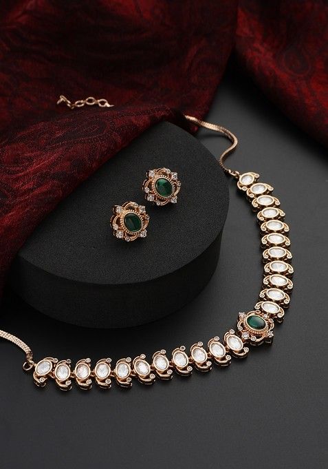 Green Polki Choker Necklace Set