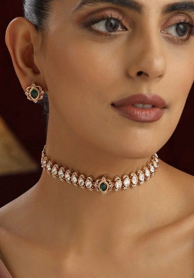 Green Polki Choker Necklace Set