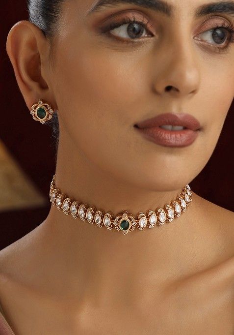Green Polki Choker Necklace Set