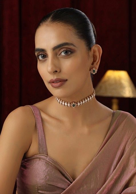 Green Polki Choker Necklace Set