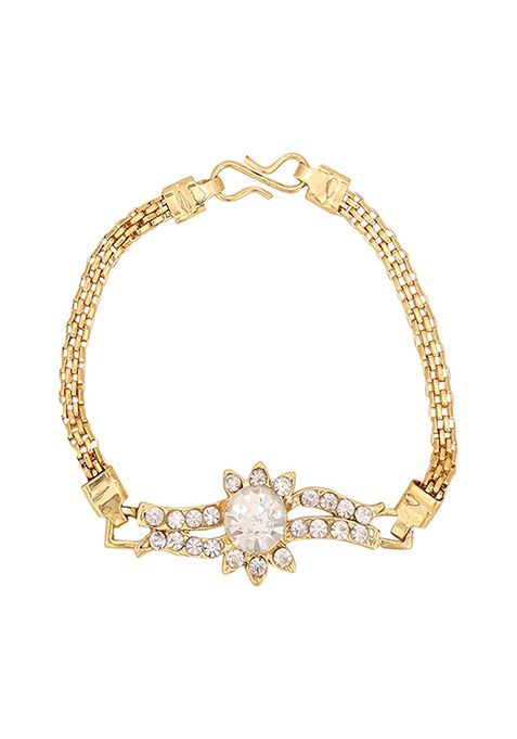 White Gold Plated Artificial Stone Necklace Set With Ring And Bracelet