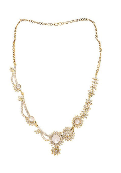 White Gold Plated Artificial Stone Necklace Set With Ring And Bracelet
