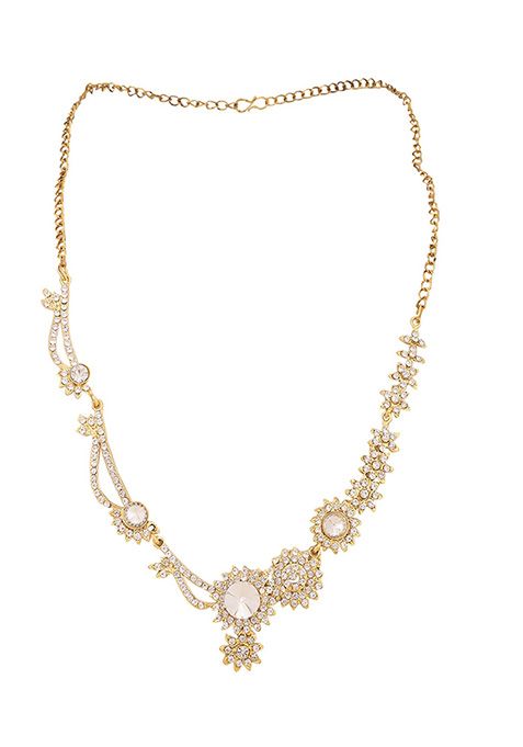 White Gold Plated Artificial Stone Necklace Set With Ring And Bracelet