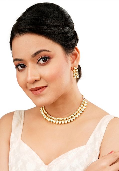 Gold Kundan Studded Necklace Set