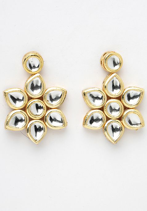 Gold Gold Plated Kundan 2 Layered Handcrafted Jewellery Sets With Drop Earrings
