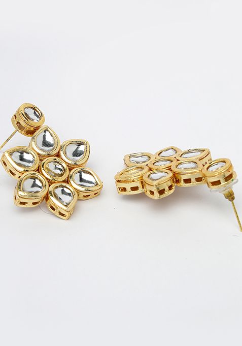 Gold Gold Plated Kundan 2 Layered Handcrafted Jewellery Sets With Drop Earrings
